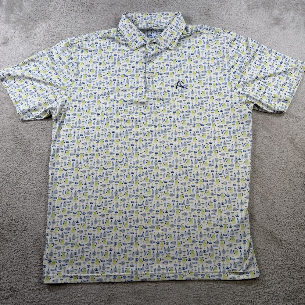 Rhoback Polo Shirt Mens Large White Margarita Cocktail Golf Performance Stretch